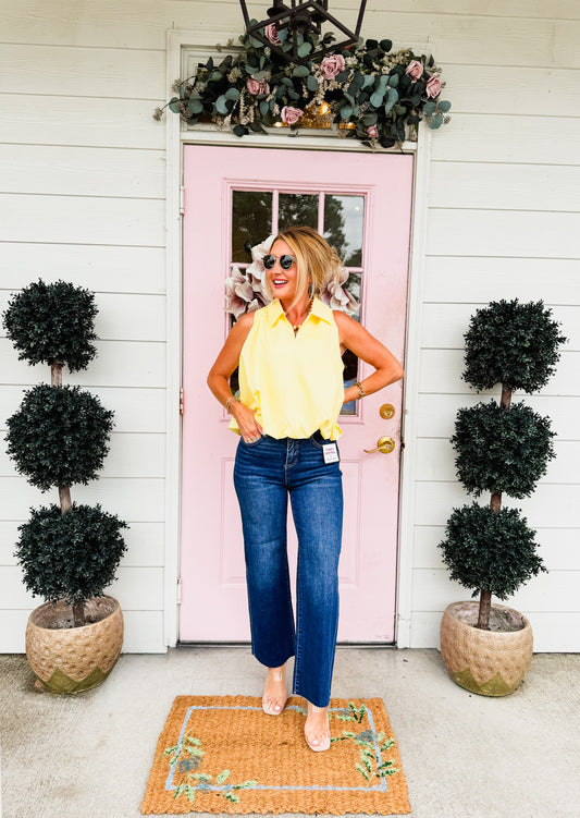 All Smiles Bubble Hem Sleeveless Top - Butter Yellow