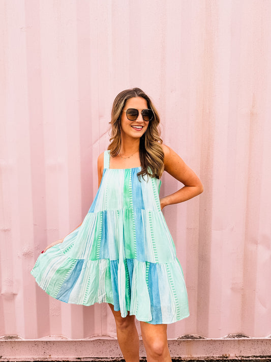 Elan Spaghetti Strap Tier Dress - Blue Strovia