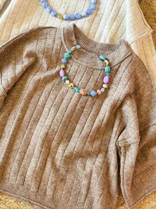 Main Event Cropped Ribbed Sweater - Mocha