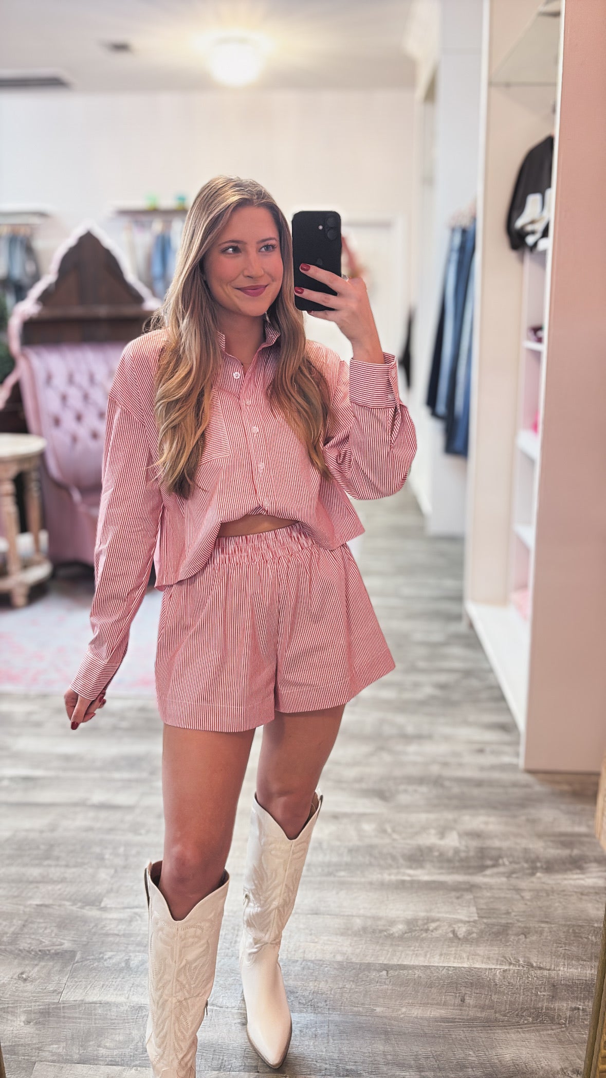 Elan Smock Waistband Short - Red Stripe