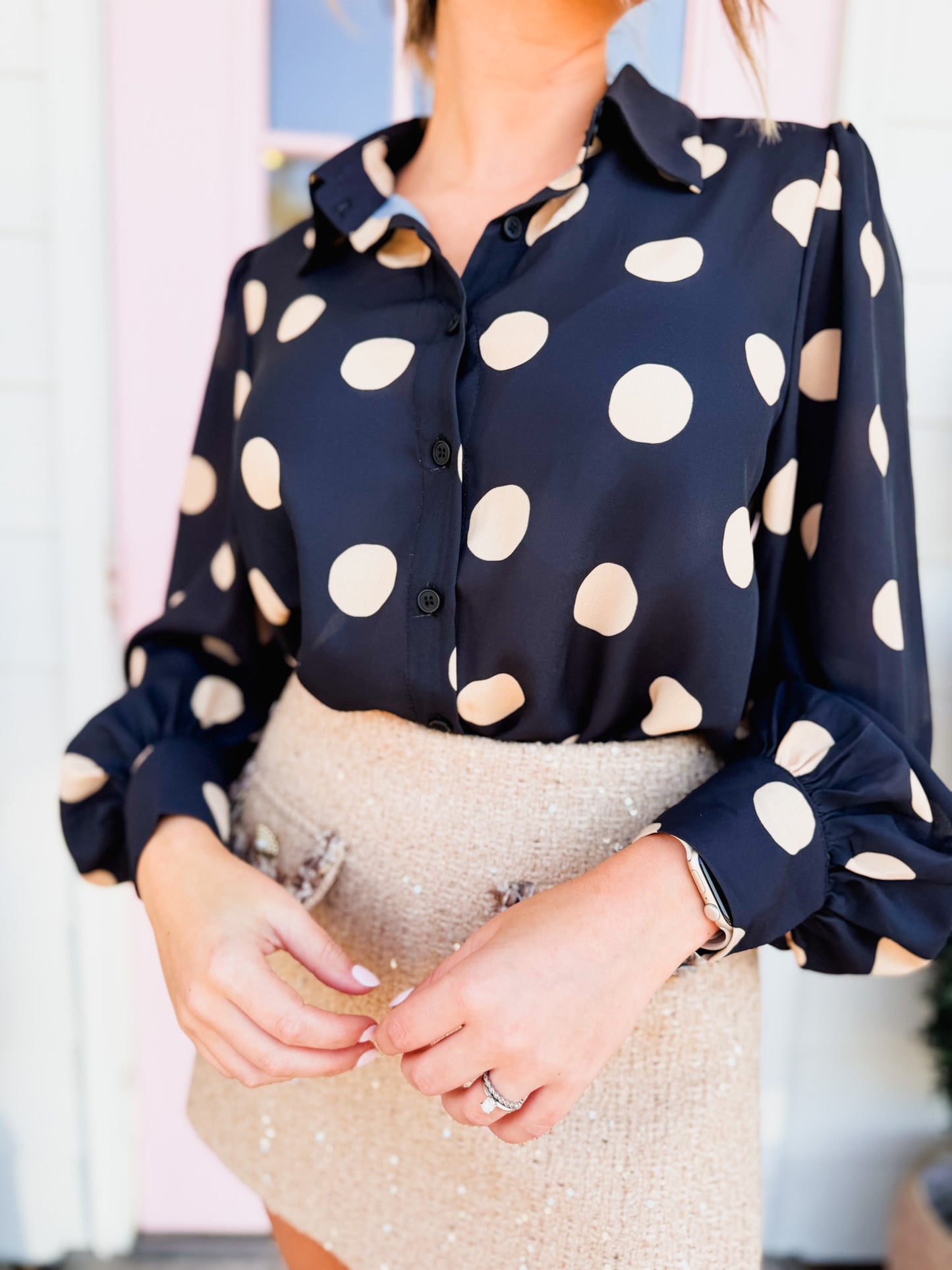 Dotted To Perfection Long Sleeve Top - Black