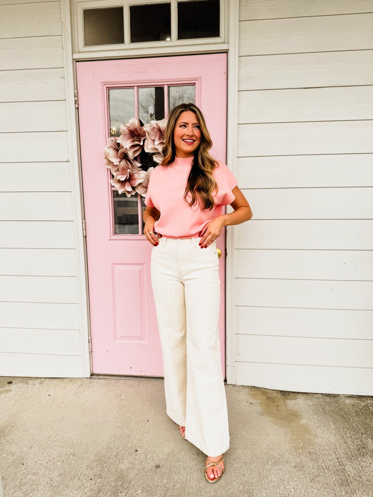 Must Have Mock Neck Short Sleeve Top - Apricot
