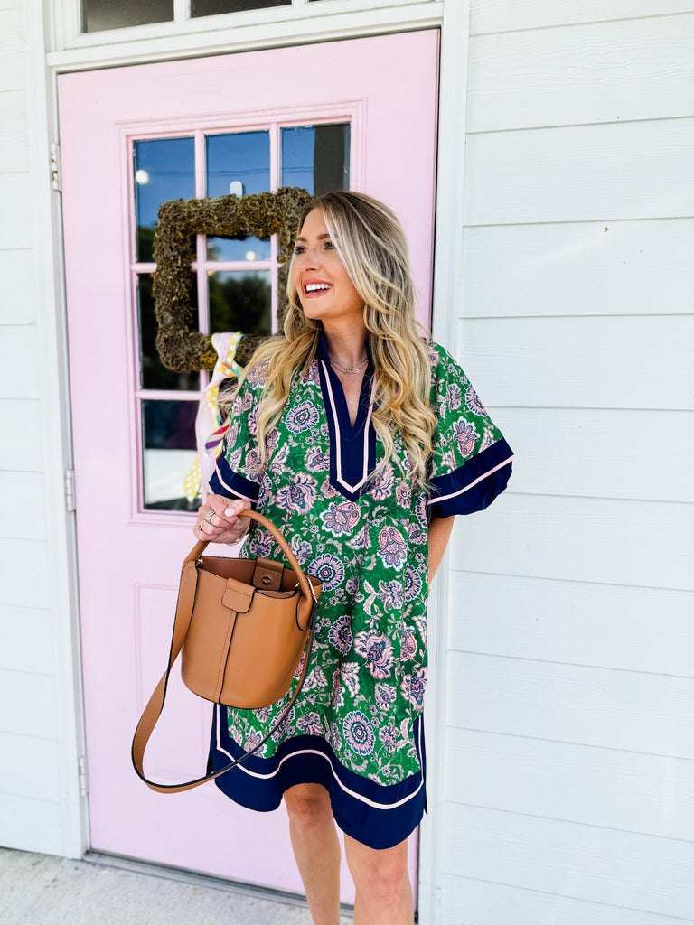 Garden Party Floral Print Paisley Dress - Green