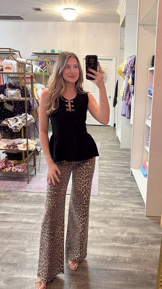 Runaway Sleeveless Gold Hardware Peplum Top - Black
