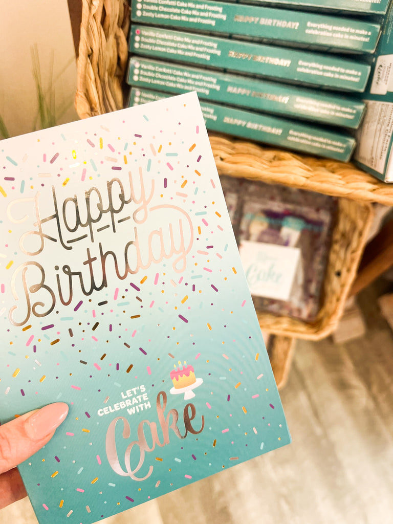 Insta Cake Teal Happy Birthday Vanilla Confetti Card