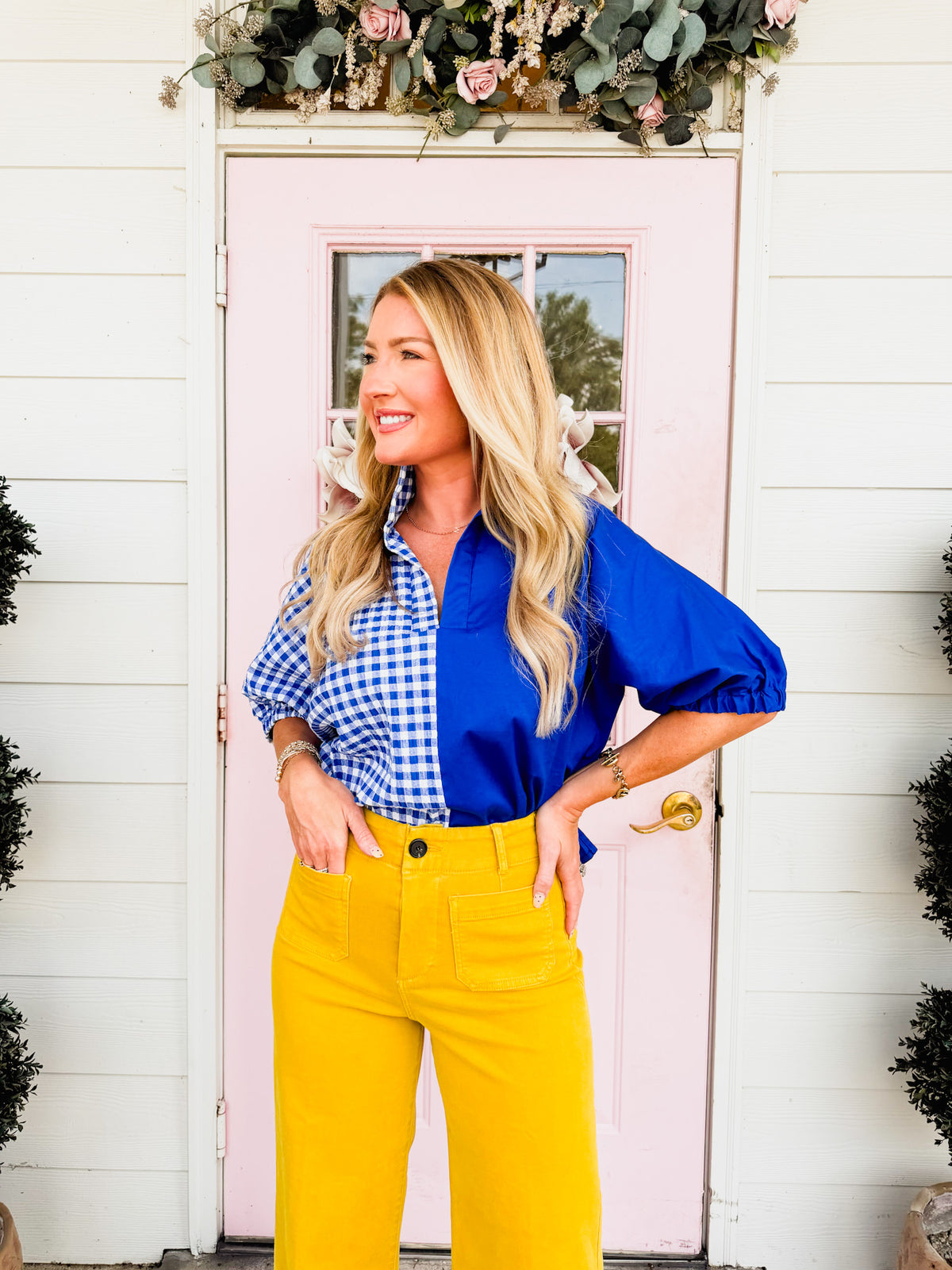 High Water Sloan Drop Shoulder Top - Royal Multi Gingham