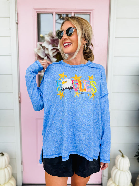JM + Live Oak Eagle Head Star Logo Long Sleeve Tee - Washed Blue - Adult