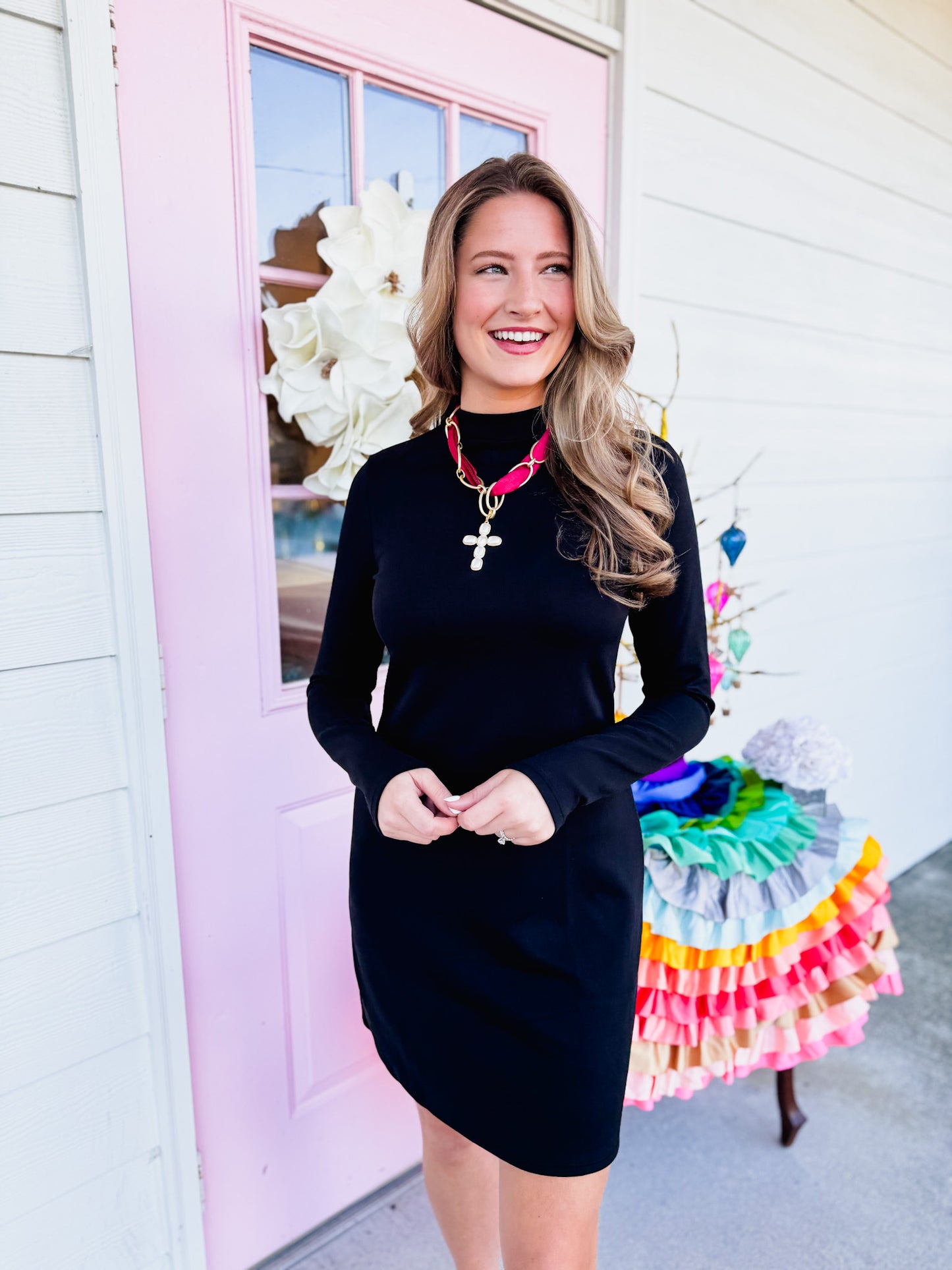 Hustle High Mock Neck Knit Mini Dress - Black