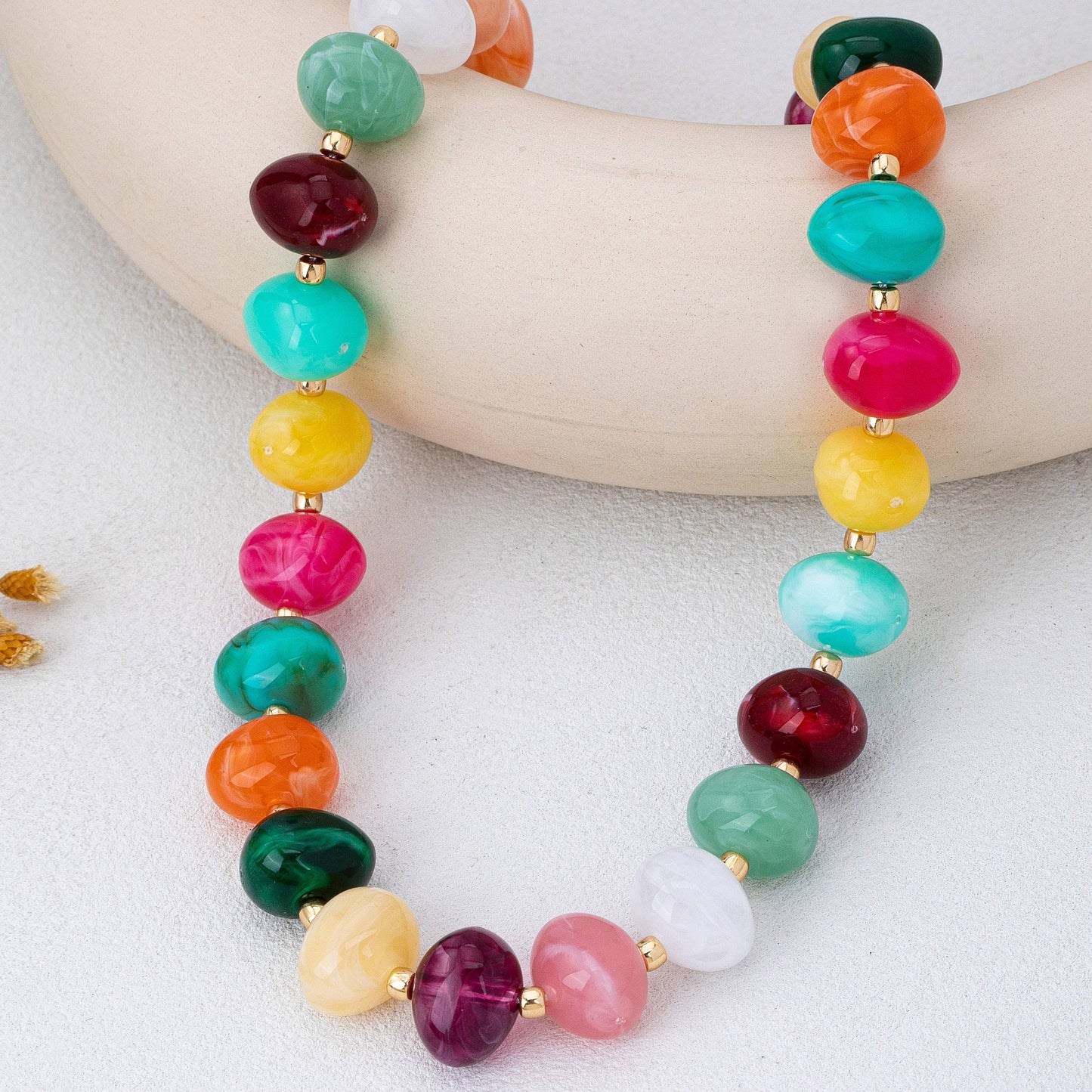 Resin Pebble Beaded Necklace - Multi