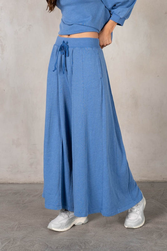 No Brainer Wide Leg Pleated Sweatpants - Denim