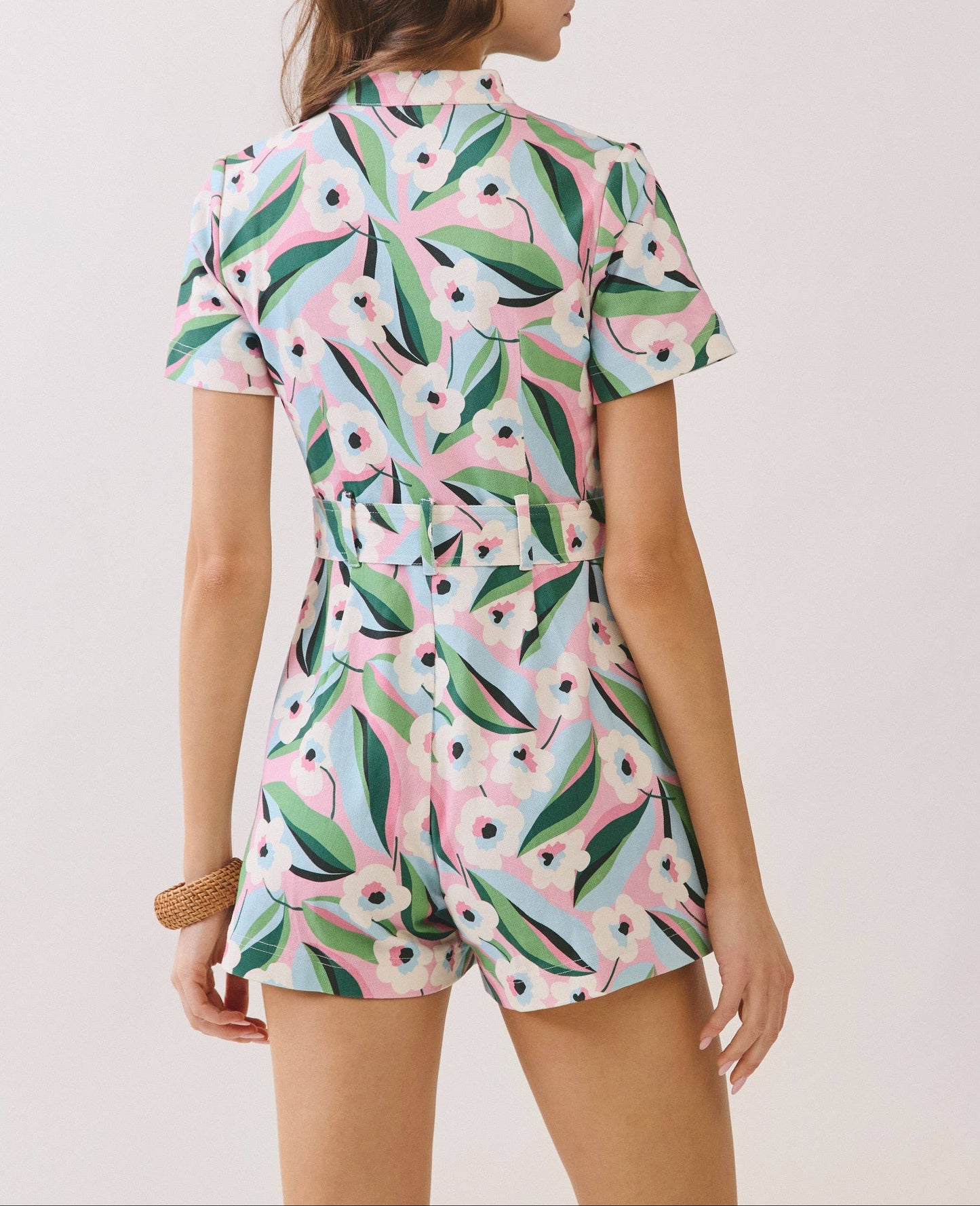 Speak Up Floral Print Front Zipper Belted Romper - Multi