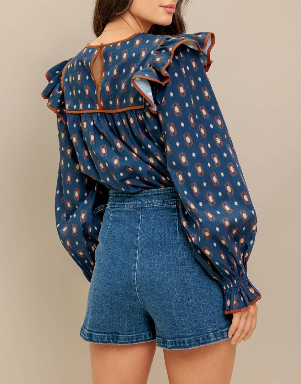 Instant Classic Printed Woven Top - Navy