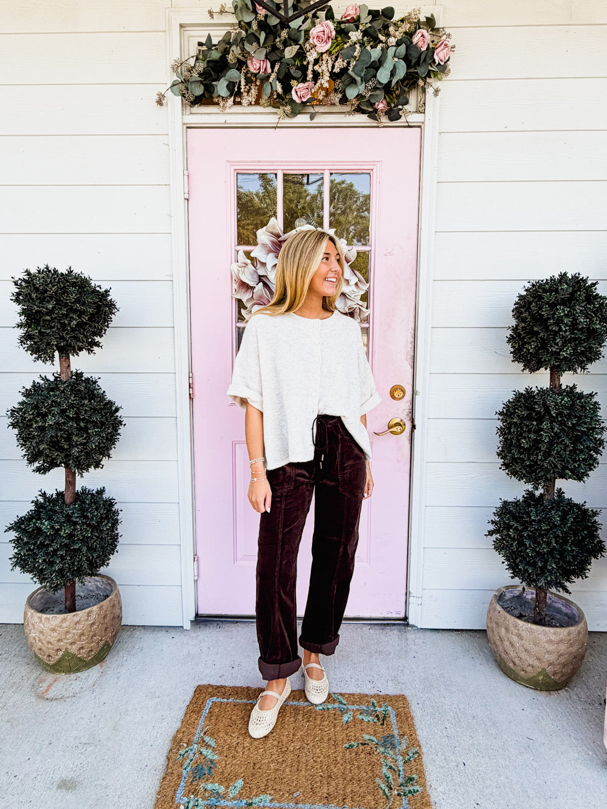 Daze Villa Drawstring Barrel Leg Pant - Chocolate