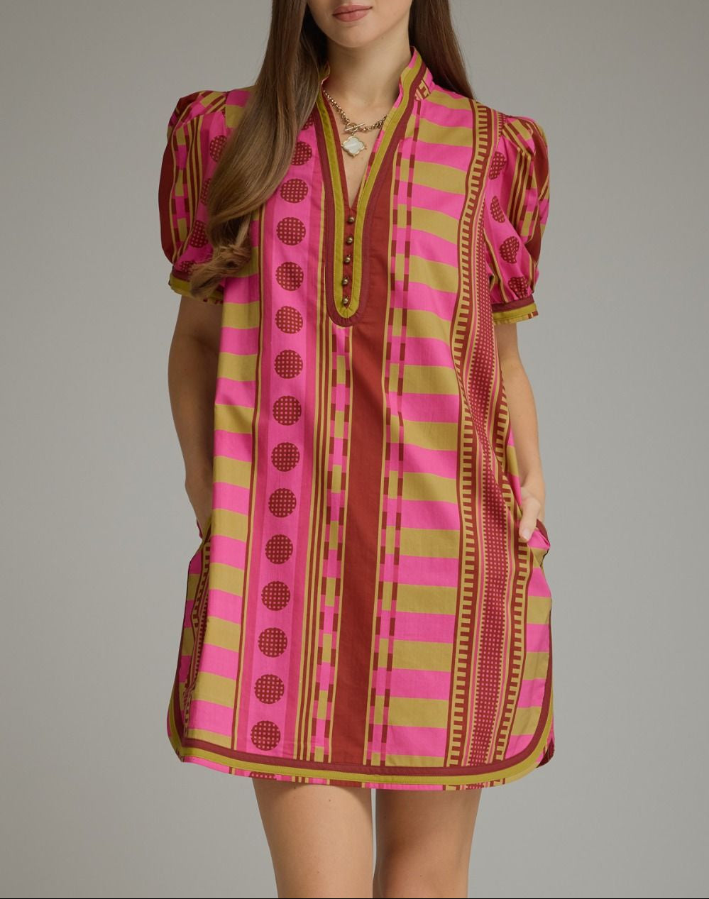 Good As New Printed Puff Sleeve Dress - Plum