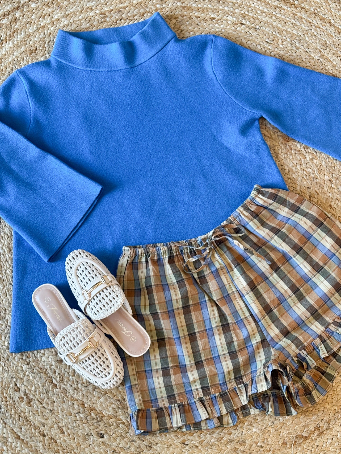 The Moment Mock Neck Bell Sleeve Sweater - French Blue