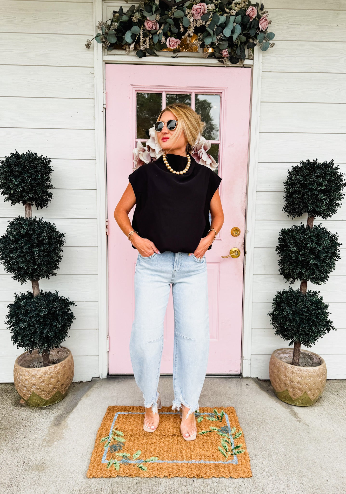 Day Dream Mock Neck Balloon Top - Black
