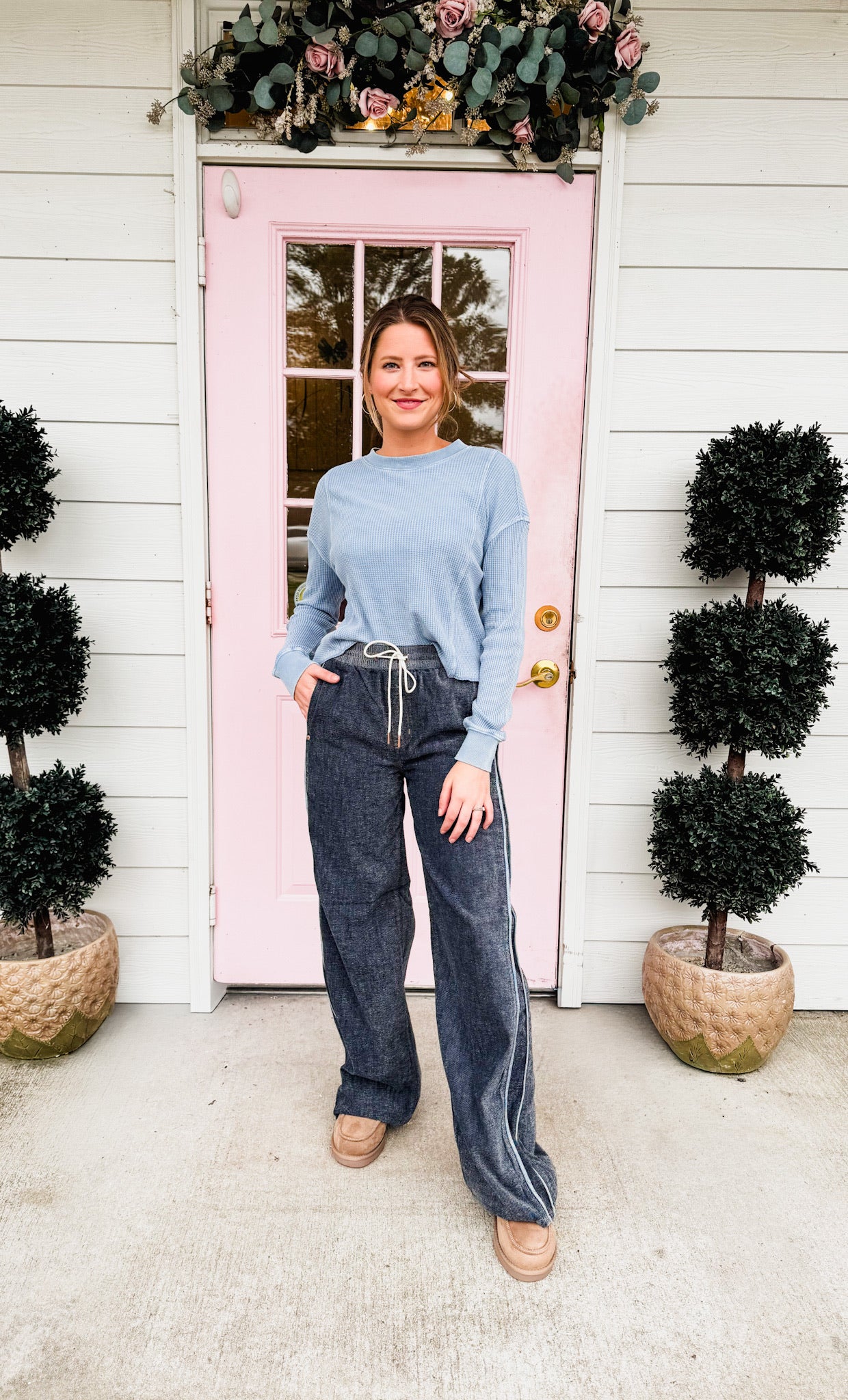 Daze The Cozy Jean Wide Leg Pull On - Sky Whisper