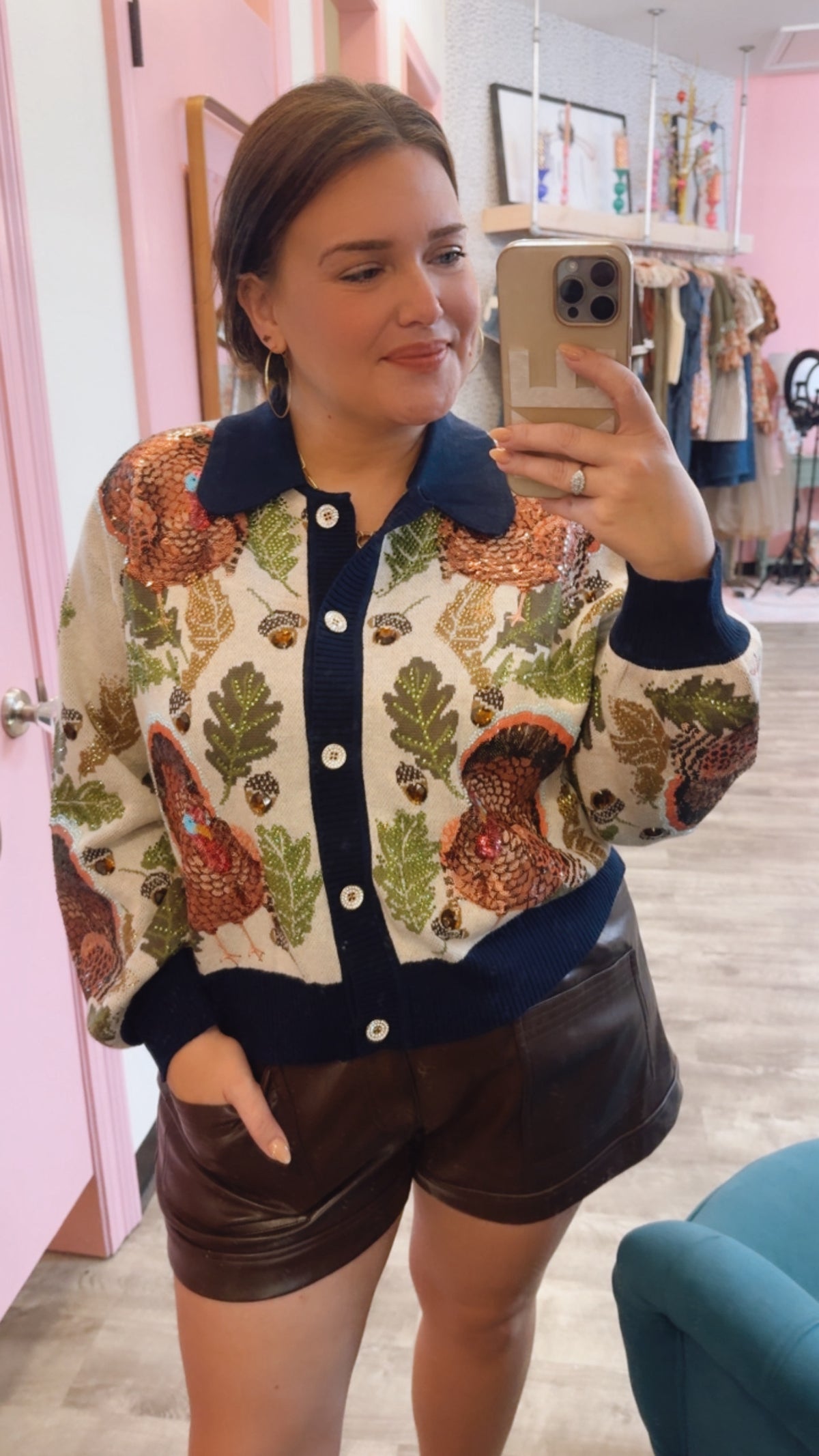 Queen of Sparkles Trim Button Up Turkey, Leaf & Acorn Button Up Cardigan