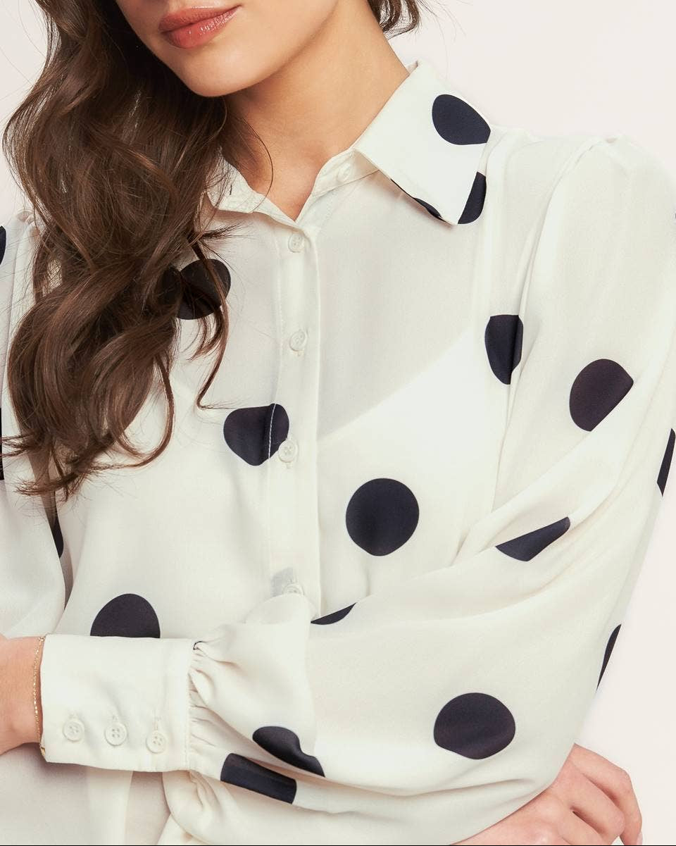 Shes's Spotted Polka Dot Button Down - Ivory/Black
