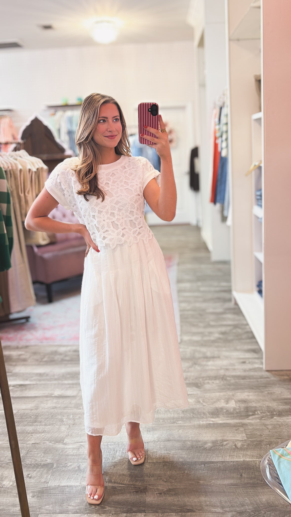 Cutie Crochet Short sleeve Midi Dress - Ivory