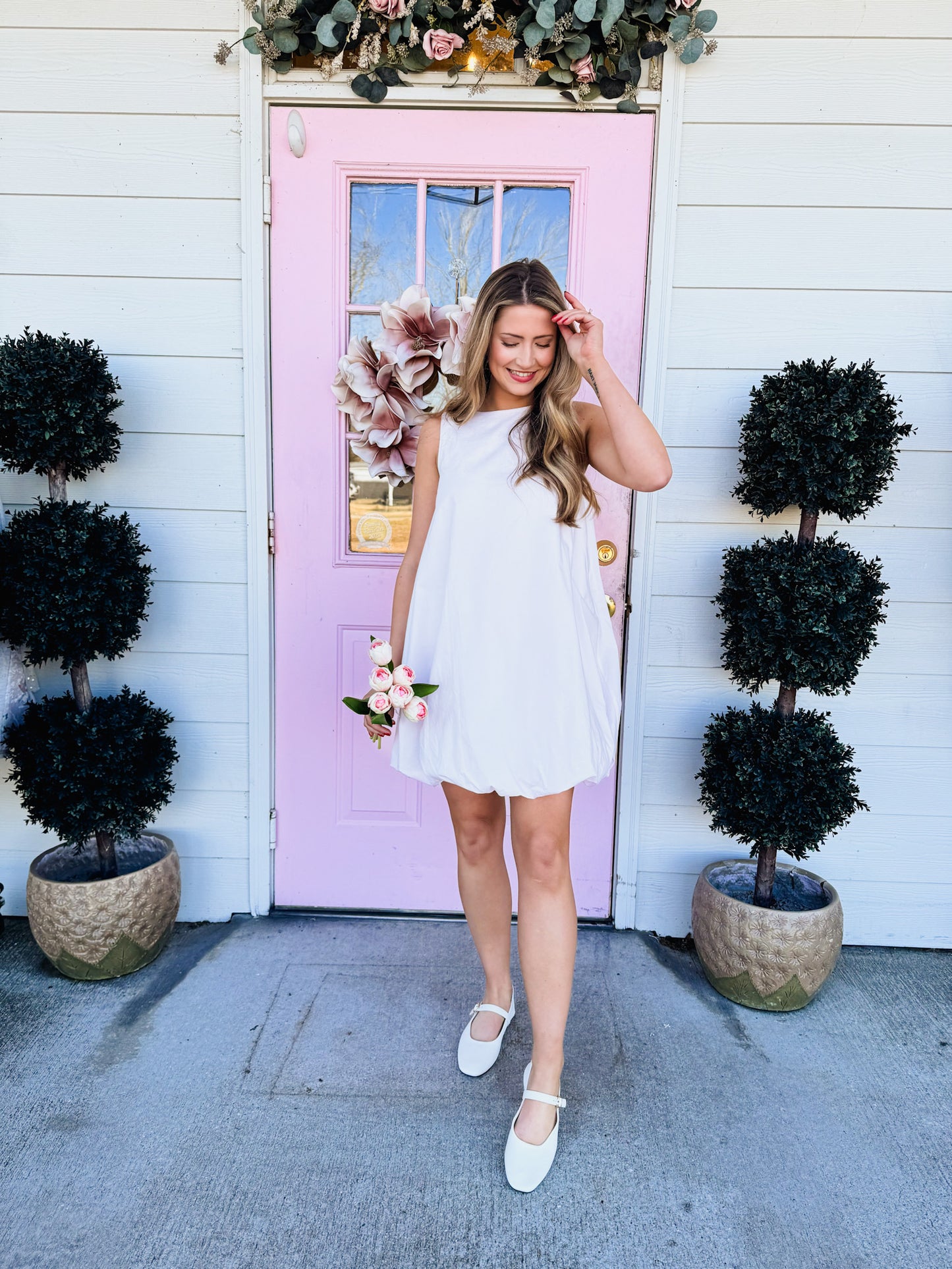 Picture Perfect Sleeveless Bubble Hem Dress - Pale Pink