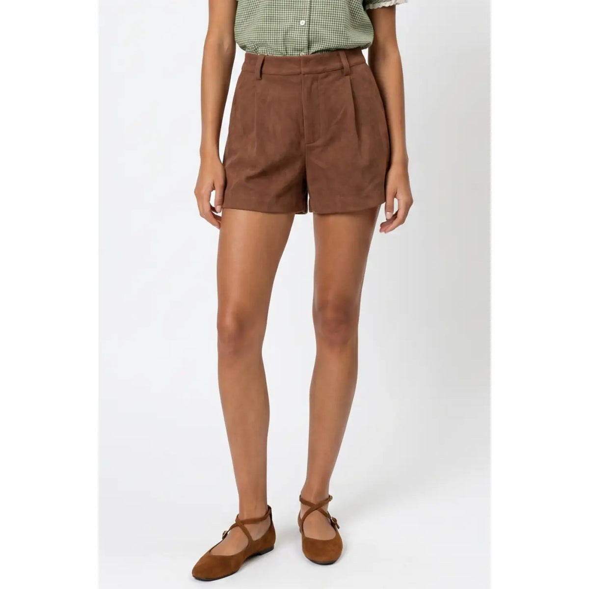 Long Gone Suede Pleated High Waisted Shorts - Espresso