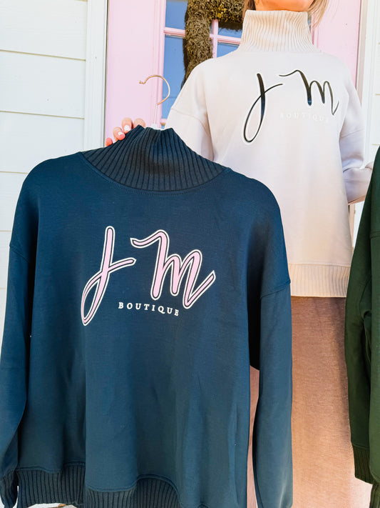 JM Mock Neck Scuba Ribbed Sweatshirt - Teal Navy