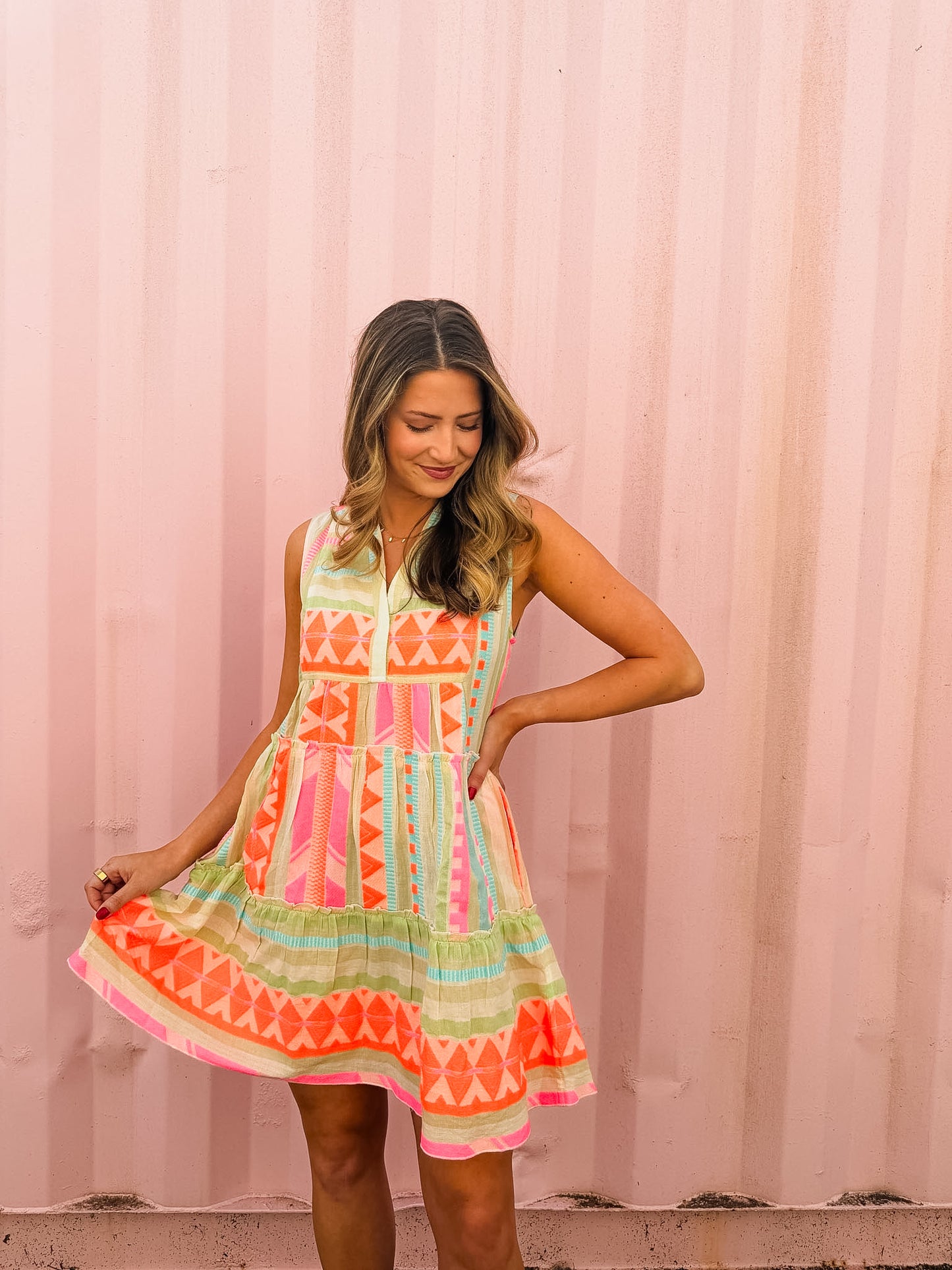 Elan Venus Dress - Neon Aztec