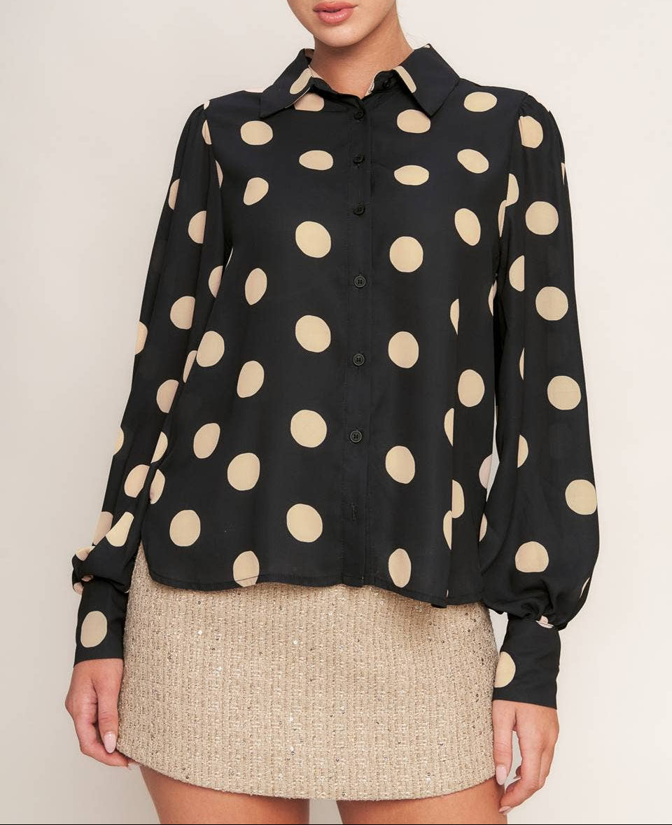 Dotted To Perfection Long Sleeve Top - Black