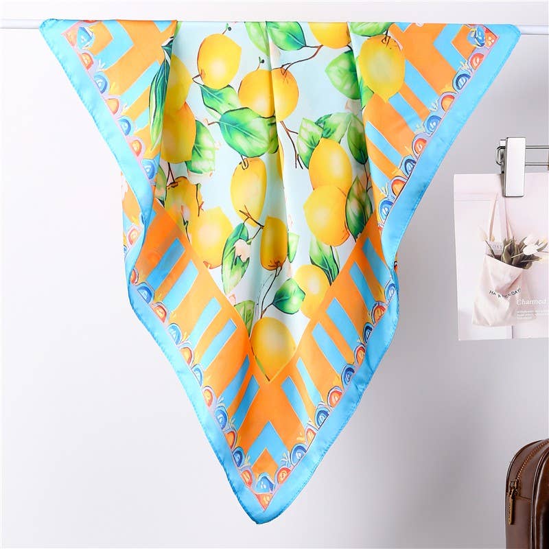 Sun-Drenched Lemon Orchard Silky Feel Bandana Scarf - Lemon
