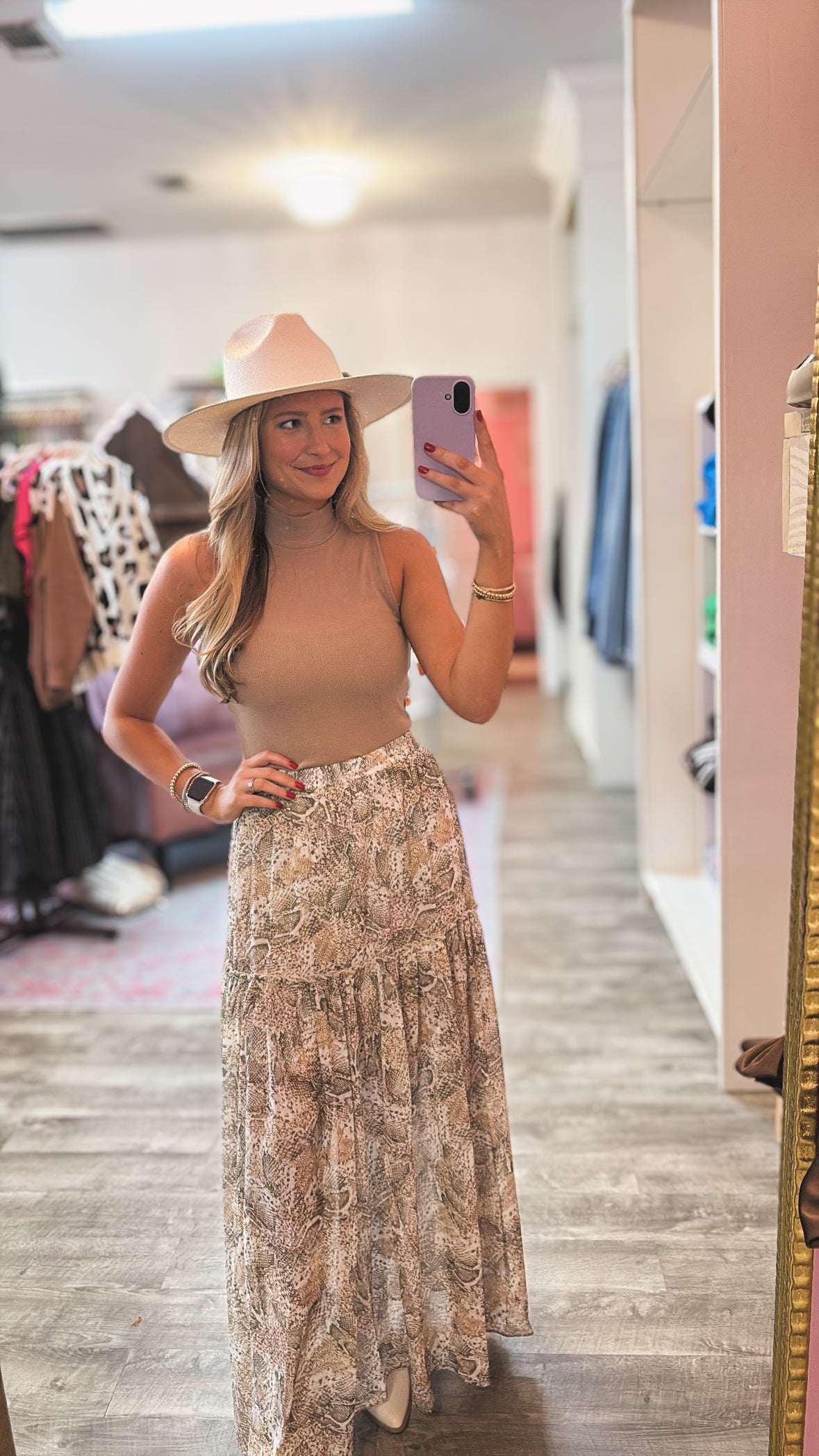 Elan Cheyenne Tiered Maxi Skirt - Natural Snake Skin