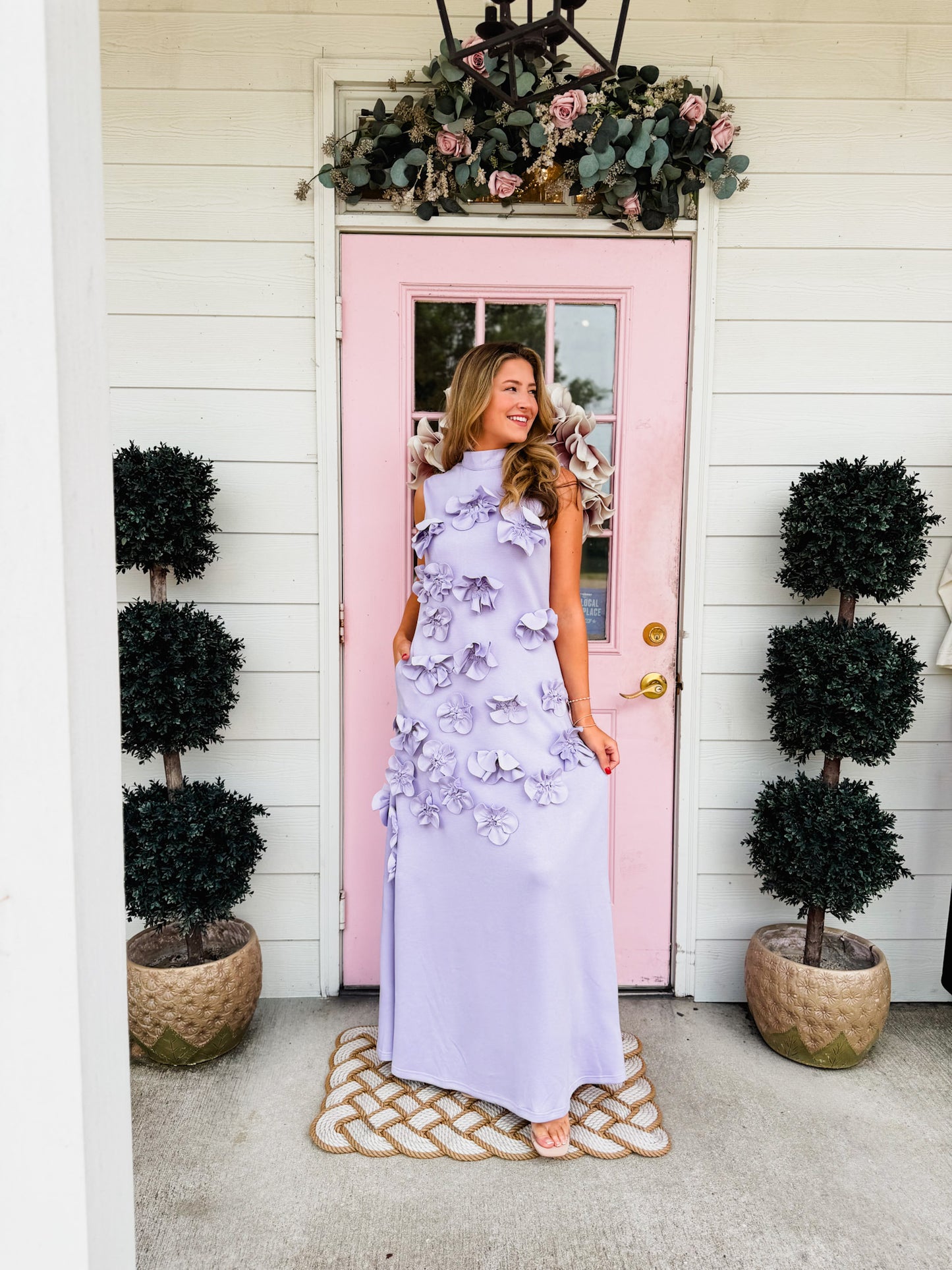 Born To Shine High-neck Sleeveless 3D Flower Maxi Dress - Purple
