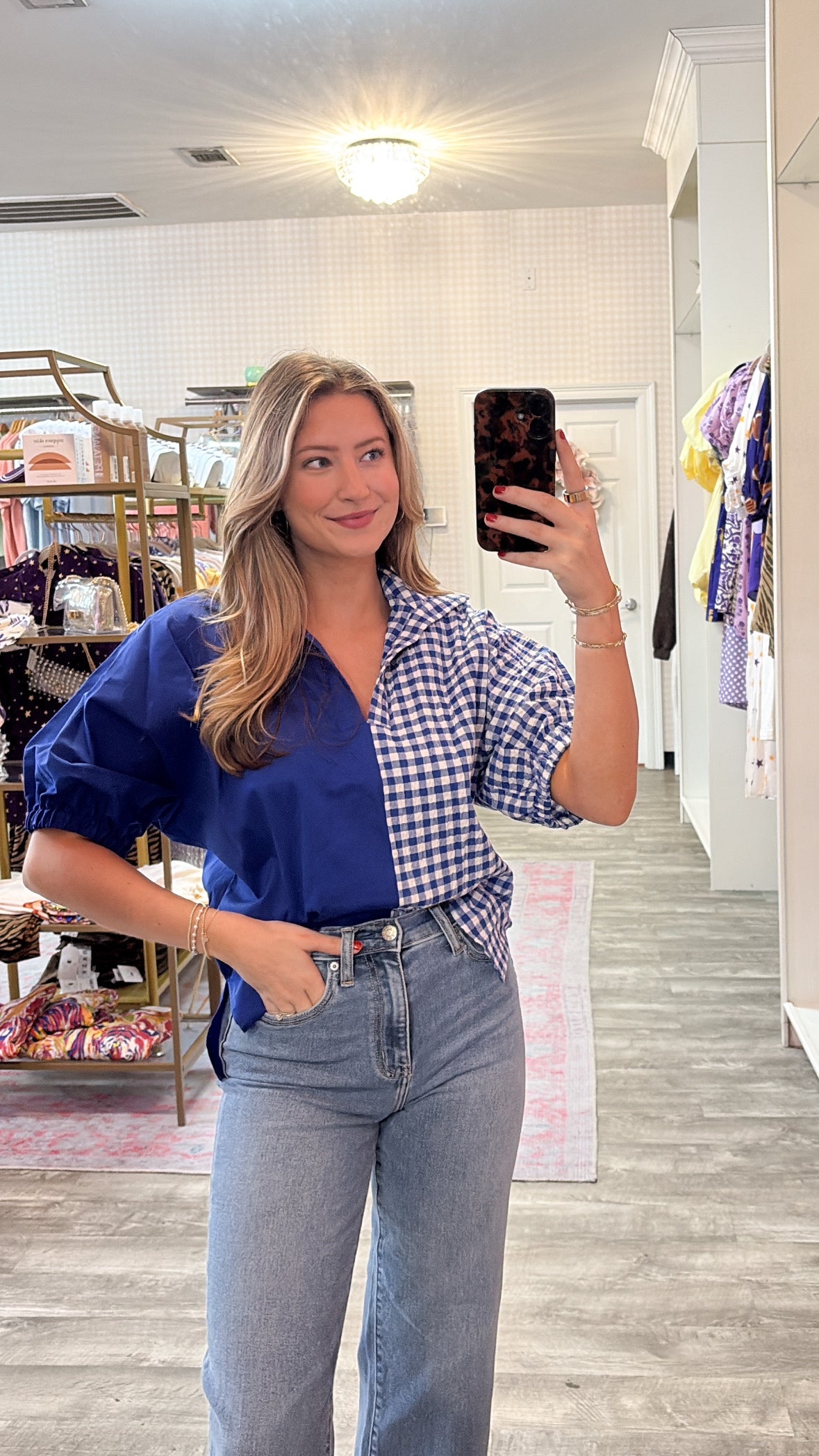 High Water Sloan Drop Shoulder Top - Royal Multi Gingham