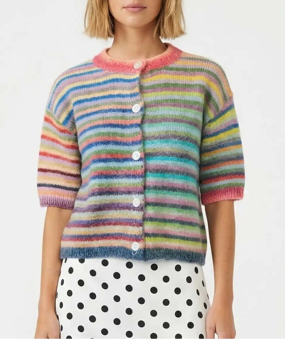 Skies Are Blue Button Up Short Sleeve Cardigan - Rainbow