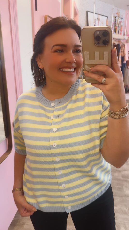 Big Change Stripe Soft Button Down Cardigan - Sky/Yellow