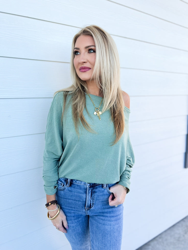 The Anywhere Off Shoulder Top - Treetop Green