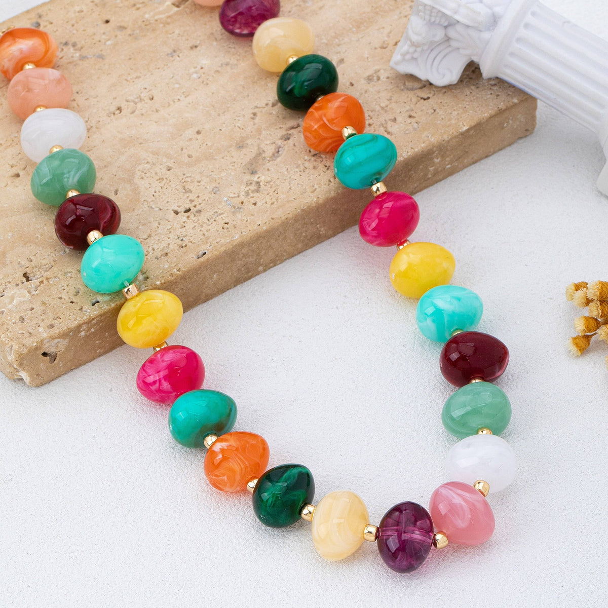 Resin Pebble Beaded Necklace - Multi