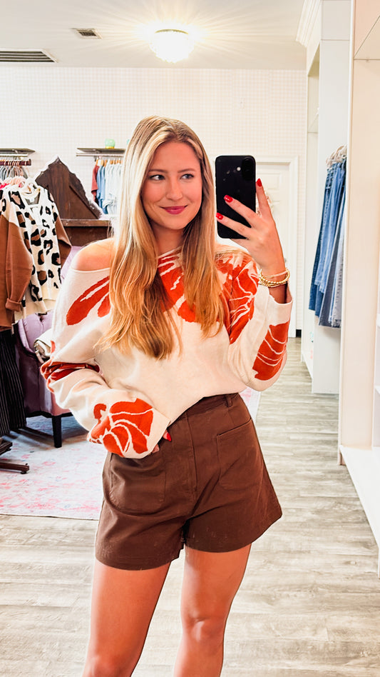 Rust Floral Statement Sweater