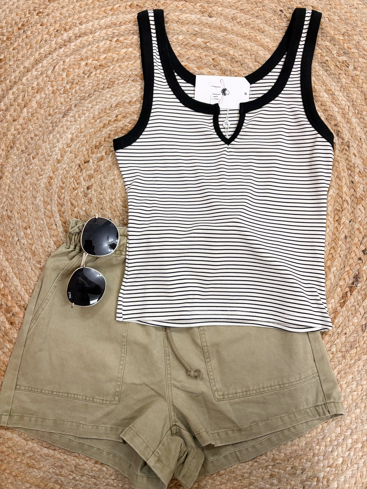 Taxi Lights Stripe Tank - Black/Ivory