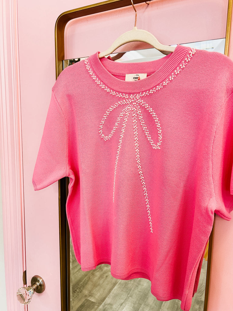 Never Find Another Embellished Bow Top - Pink