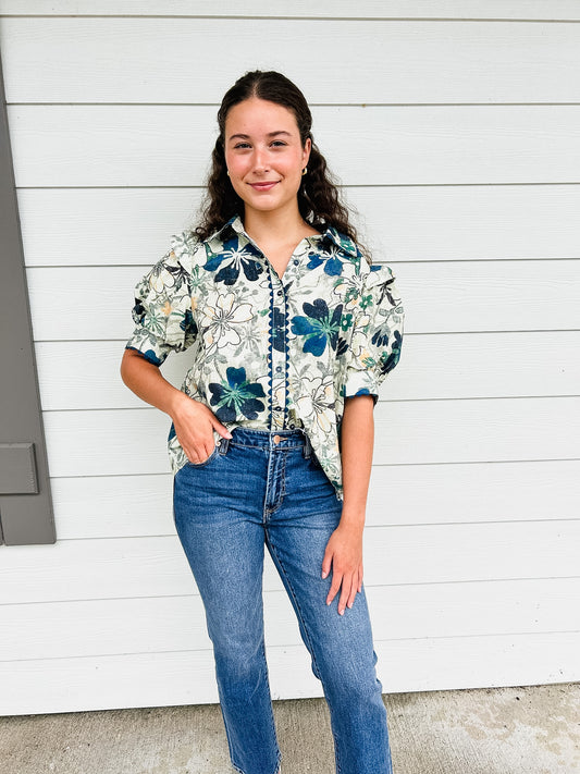 Be Yourself Floral Short Sleeve Blouse - Multi