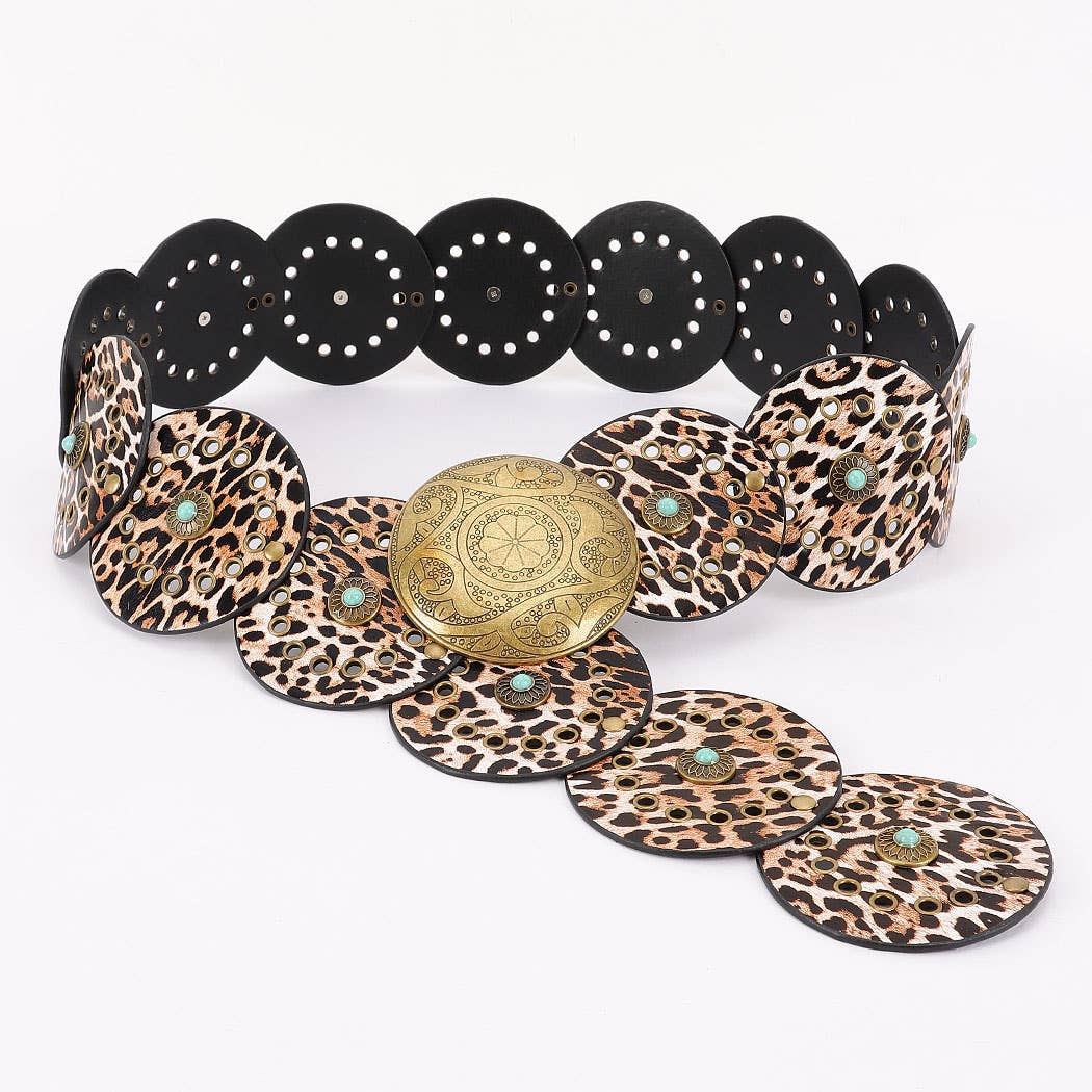 Faux Leather Disc Belt - Leopard