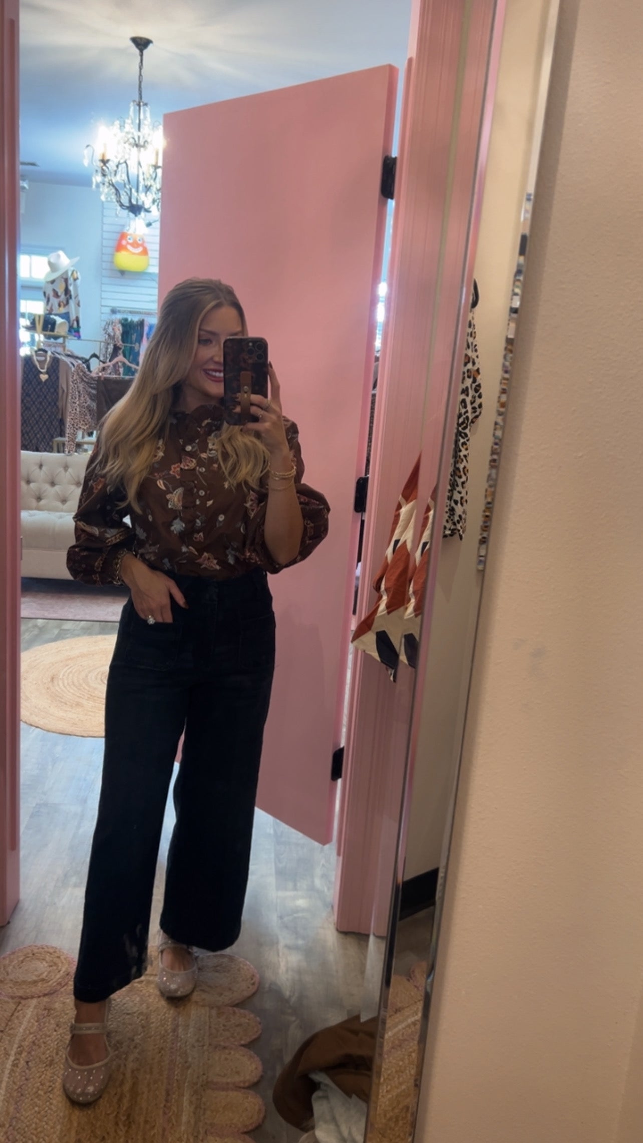 Forward Thinking Floral Ruffle Collar Top - Brown