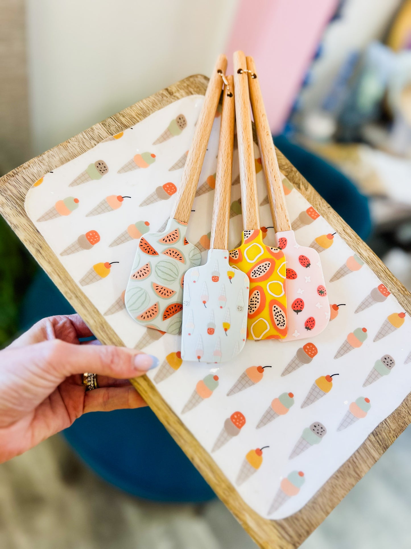 Enameled Mango Wood Tray - Ice Cream Cones Pattern