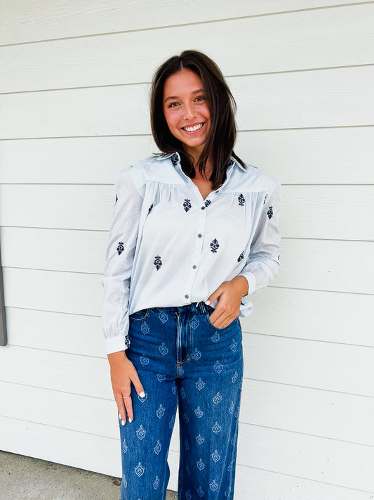 Dear John Nasrin Top - Milky Blue
