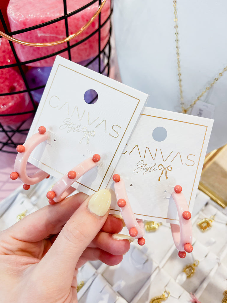 Olivia Studded Resin Hoop Earrings - Light Pink/Pink