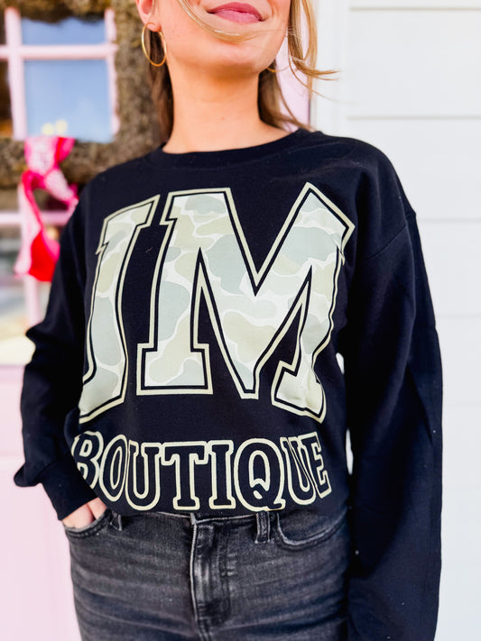 JM Camo Block Letter Sweatshirt - Black