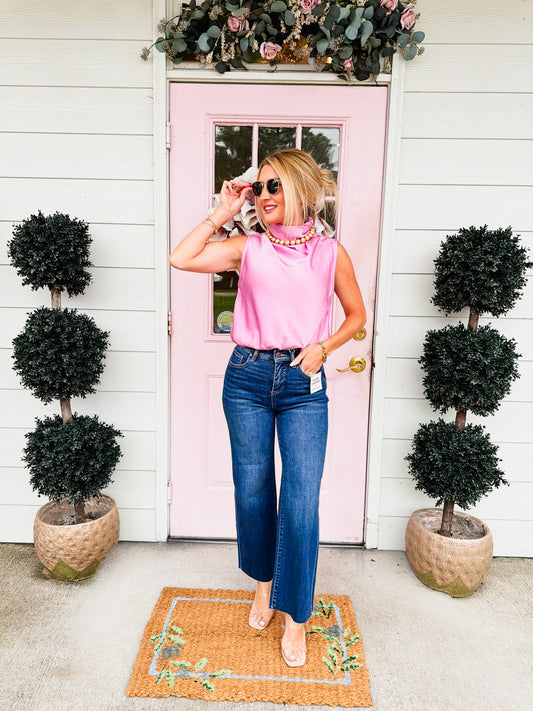 Risen High Rise Tummy Control Crop Wide Leg Jean - Dark