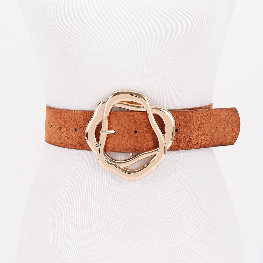 Unique Twisted Buckle Belt - Camel