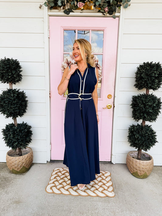 Model Behavior Sleeveless Contrast Midi Dress - Navy